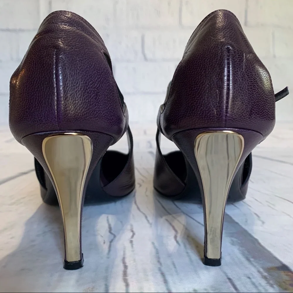 Escada Plum and Mirrored Gold Heels